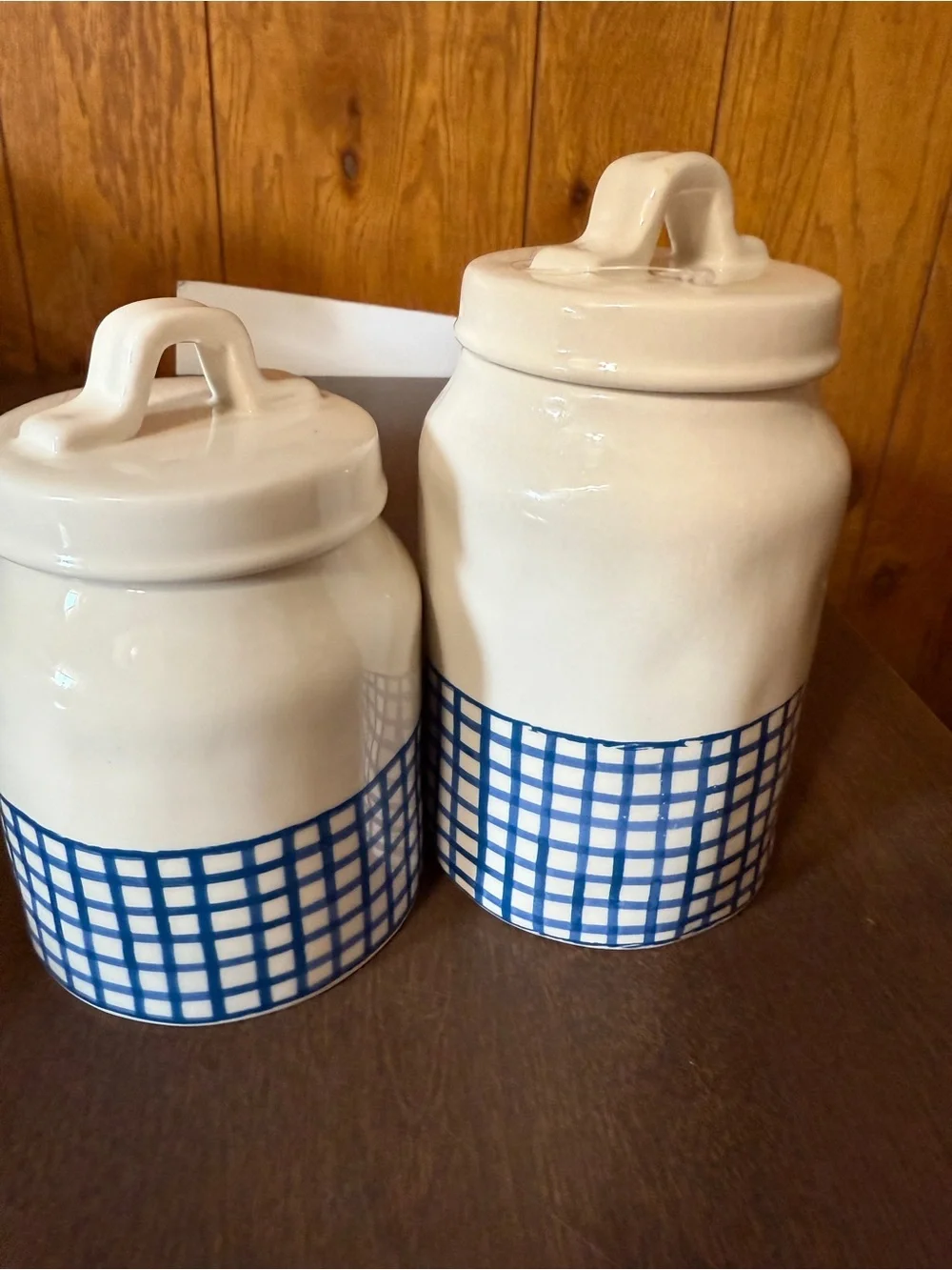 Rae Dunn Blue Gingham Plaid Treats and Sweets Canisters Set of 2 READ